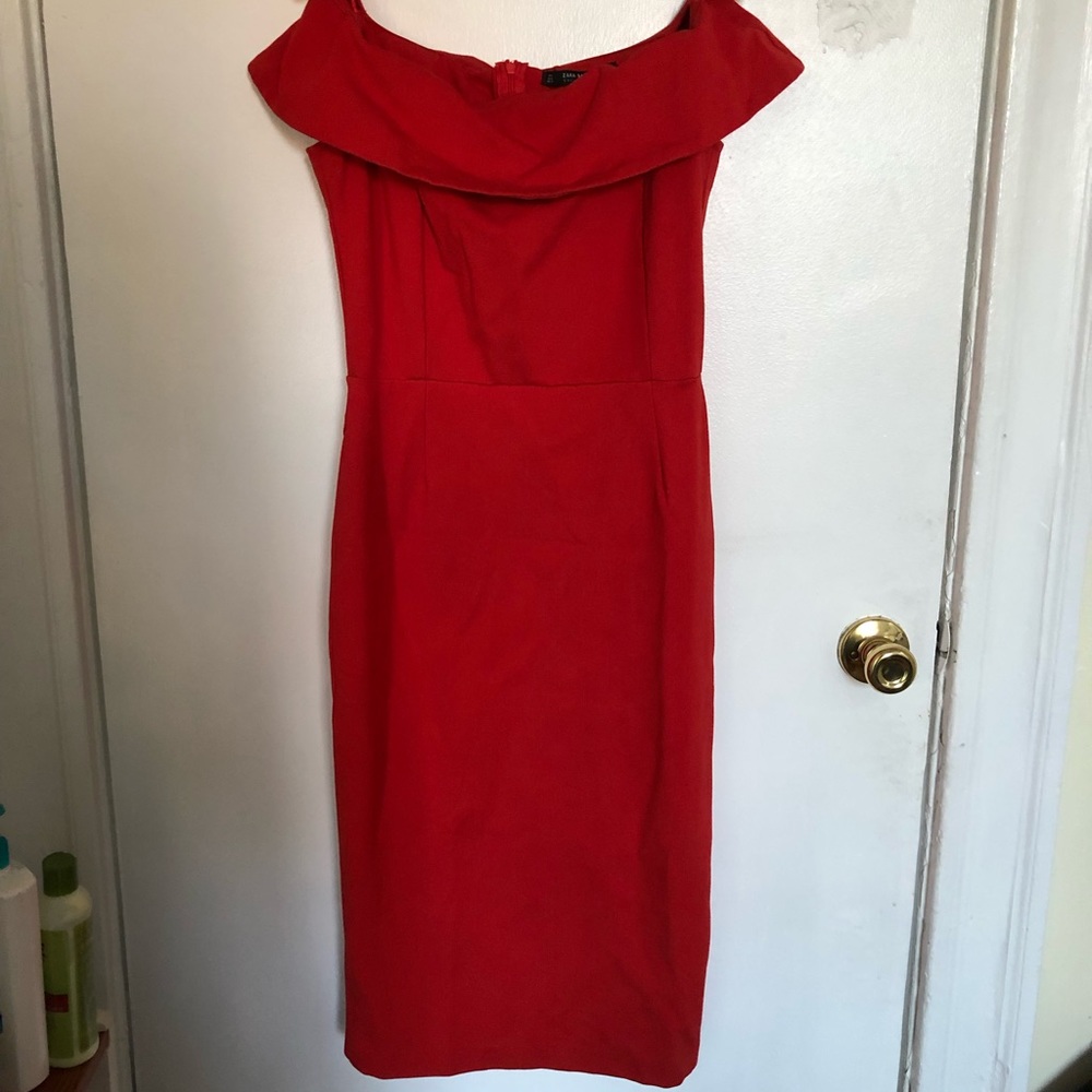 Zara off-the-shoulder red dress
